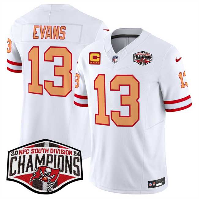 Mens Tampa Bay Buccaneers #13 Mike Evans White F.U.S.E. 2024 NFC South Champions With 4-Star C Patch Limited Stitched Jersey